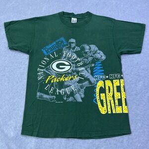 VTG 1994 Green Bay Packers Shirt Large AOP Double Sided Helmet Football Team NFL